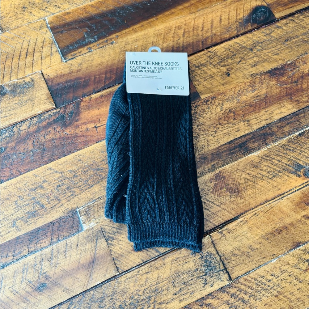 Forever 21 Black Knit Over The Knee Socks